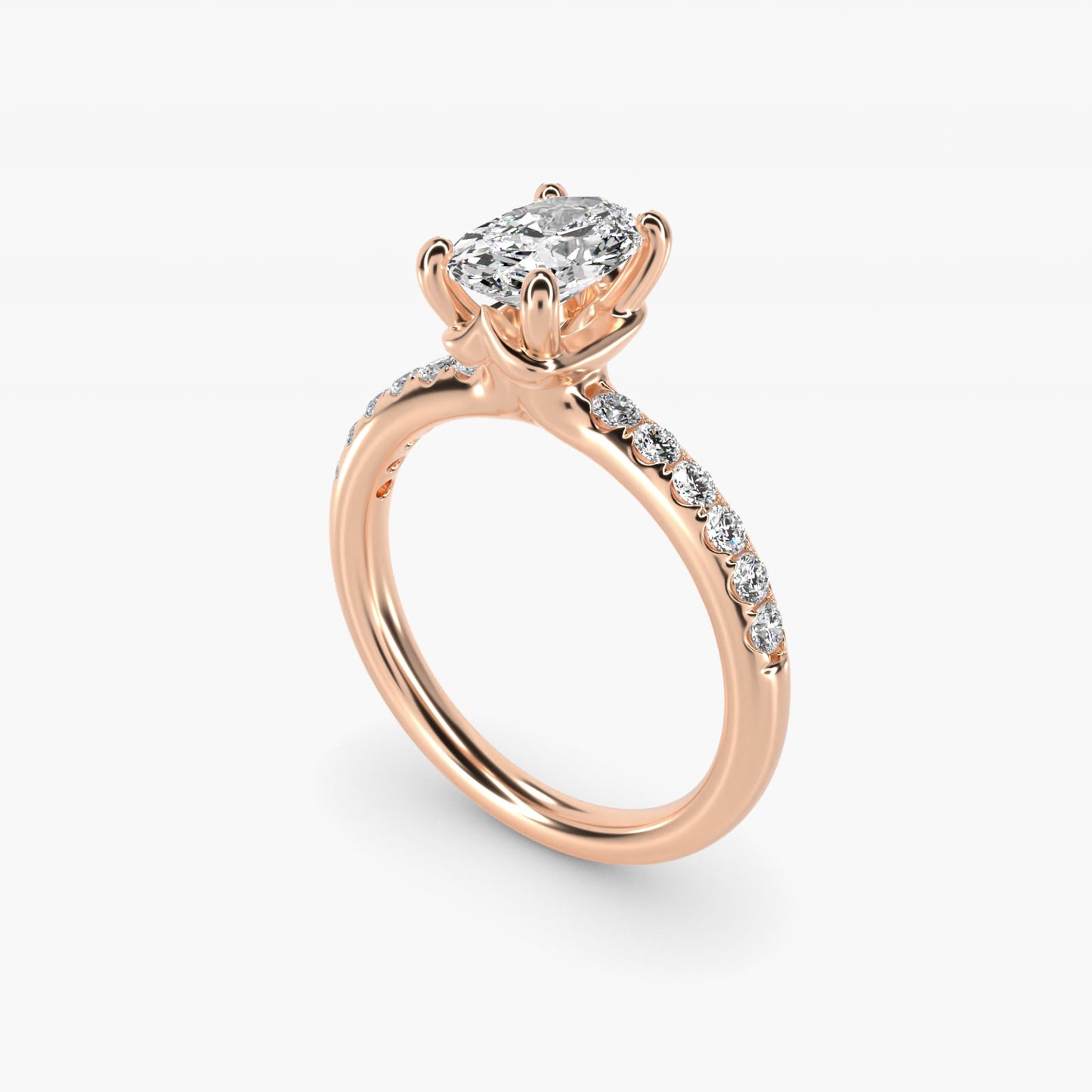 Mini MicropavŽ Diamond Engagement Ring in 14k Rose Gold - Oval Center