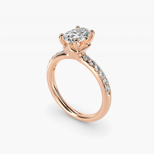 Mini Micropav? Diamond Engagement Ring in 18k Rose Gold - Oval Center