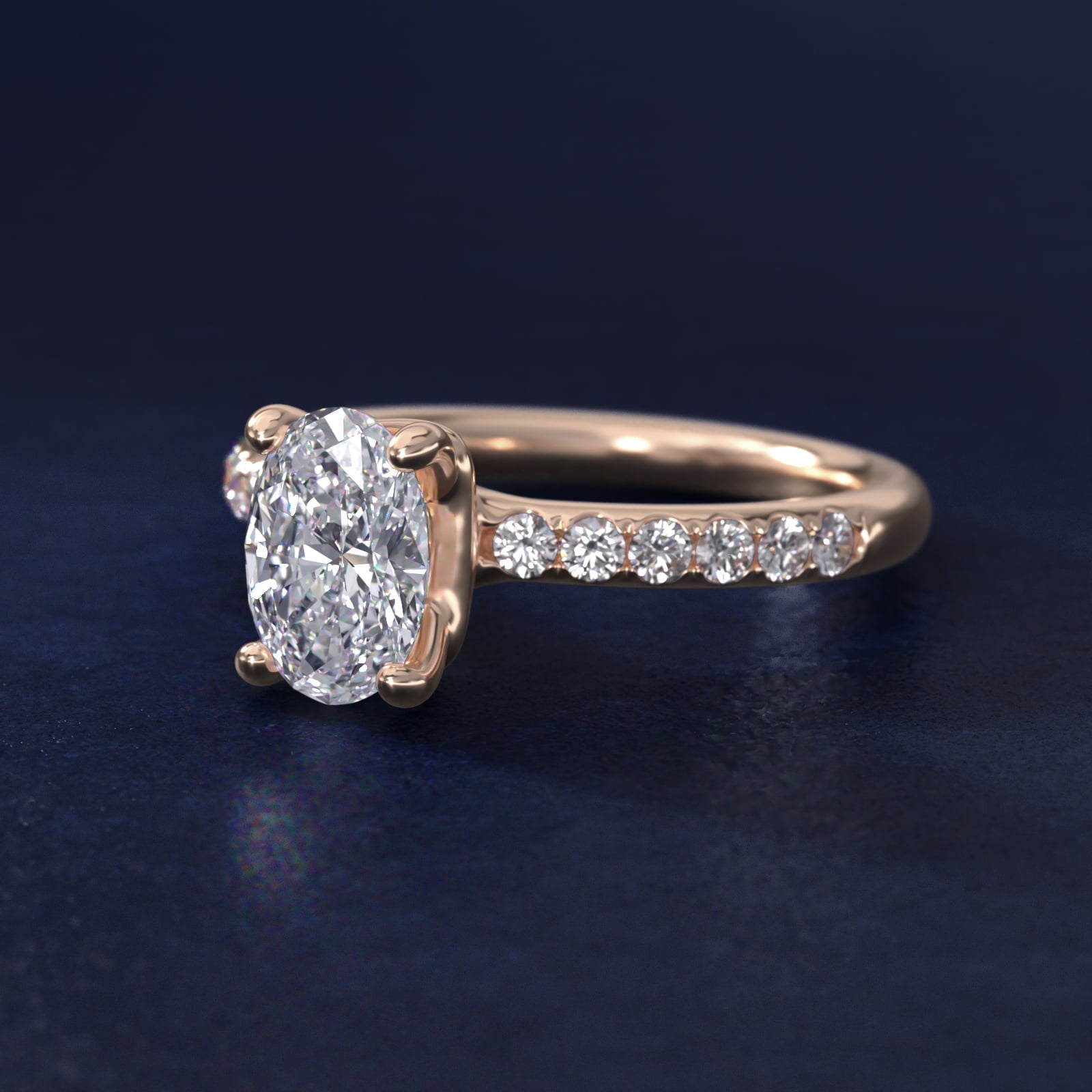 Mini Micropav? Diamond Engagement Ring in 18k Rose Gold - Oval Center