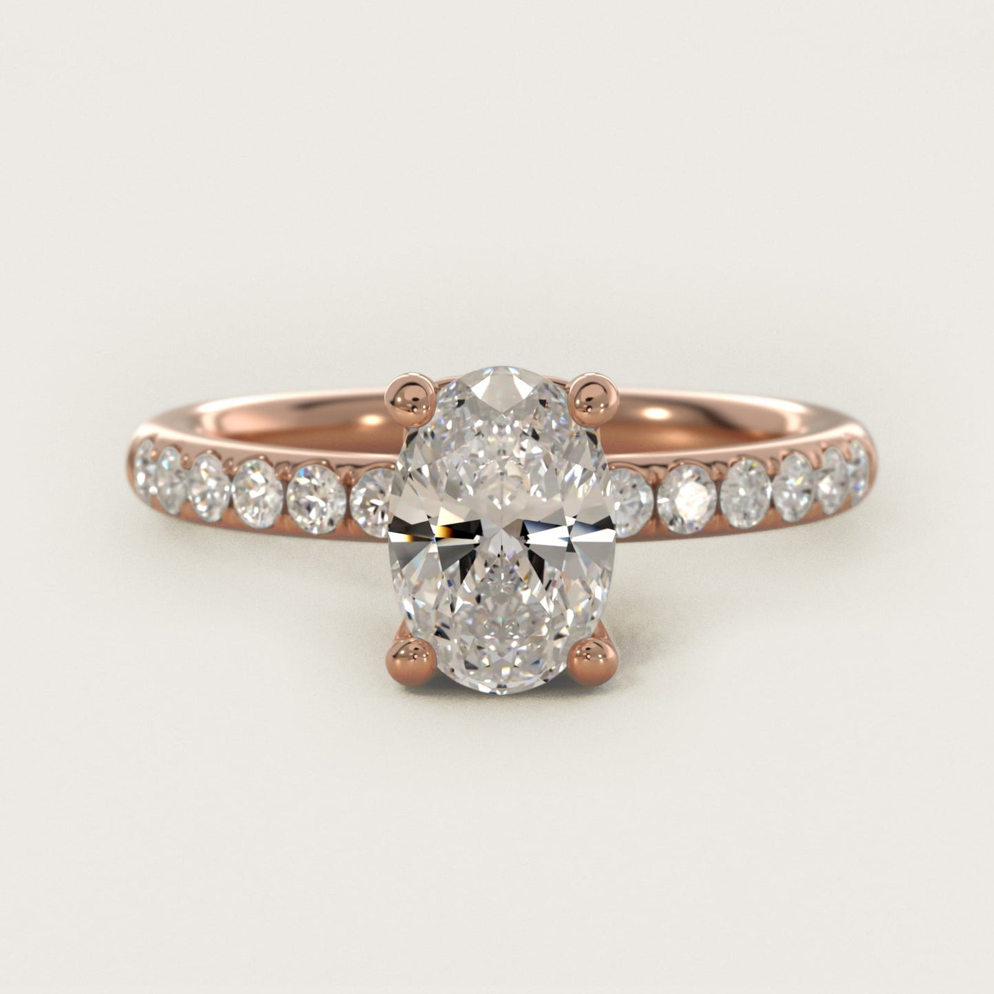 Mini MicropavŽ Diamond Engagement Ring in 14k Rose Gold - Oval Center