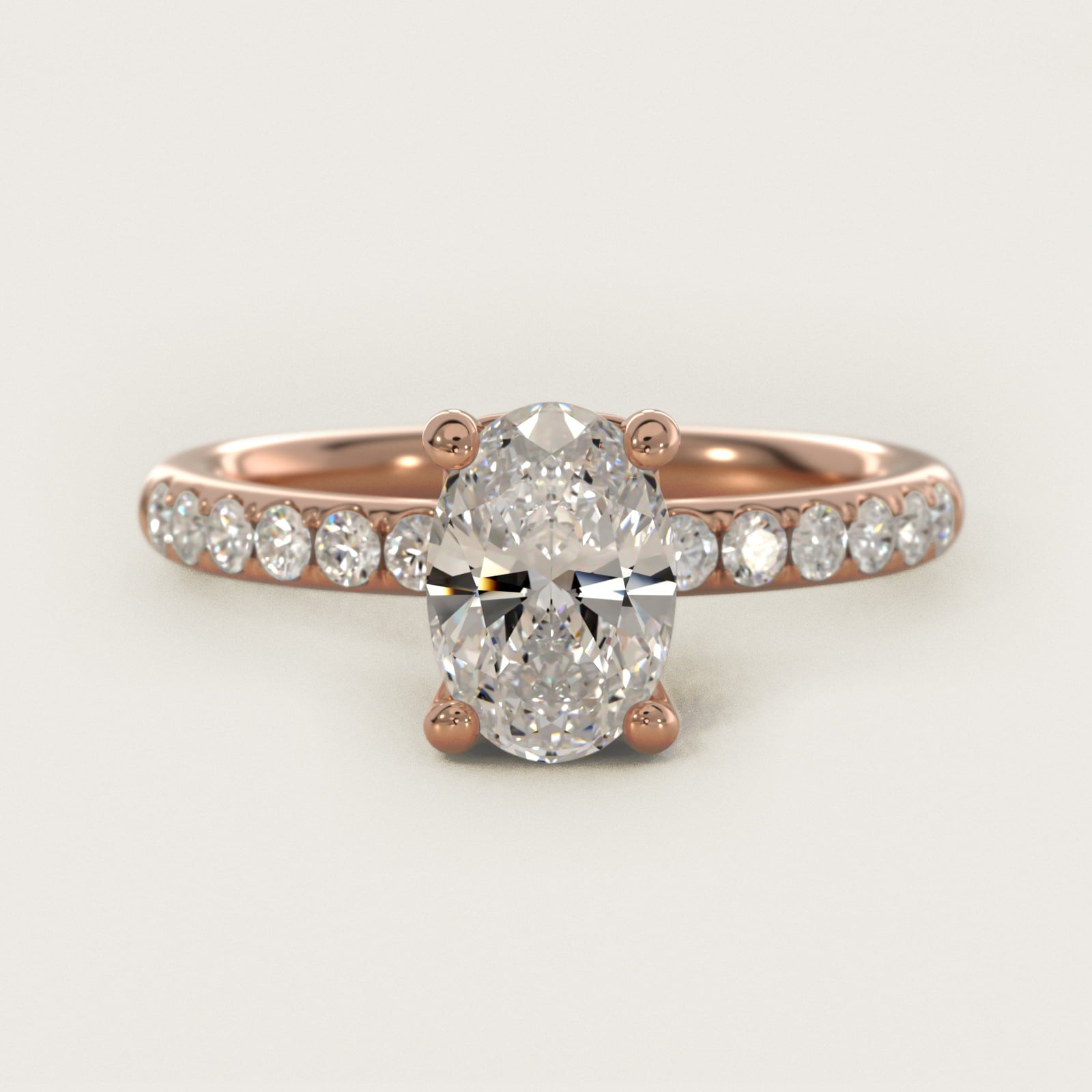 Mini MicropavŽ Diamond Engagement Ring in 14k Rose Gold - Oval Center