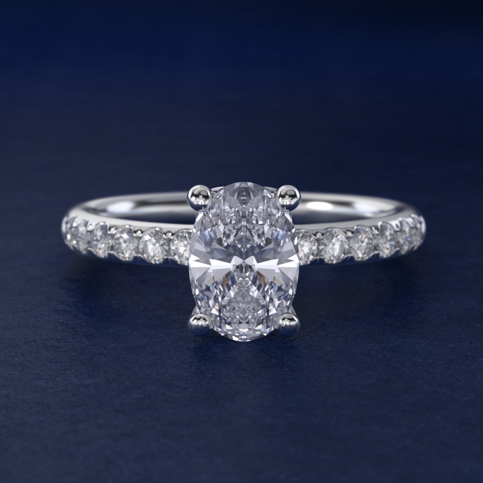 Mini MicropavŽ Diamond Engagement Ring in 14k White Gold - Oval Center