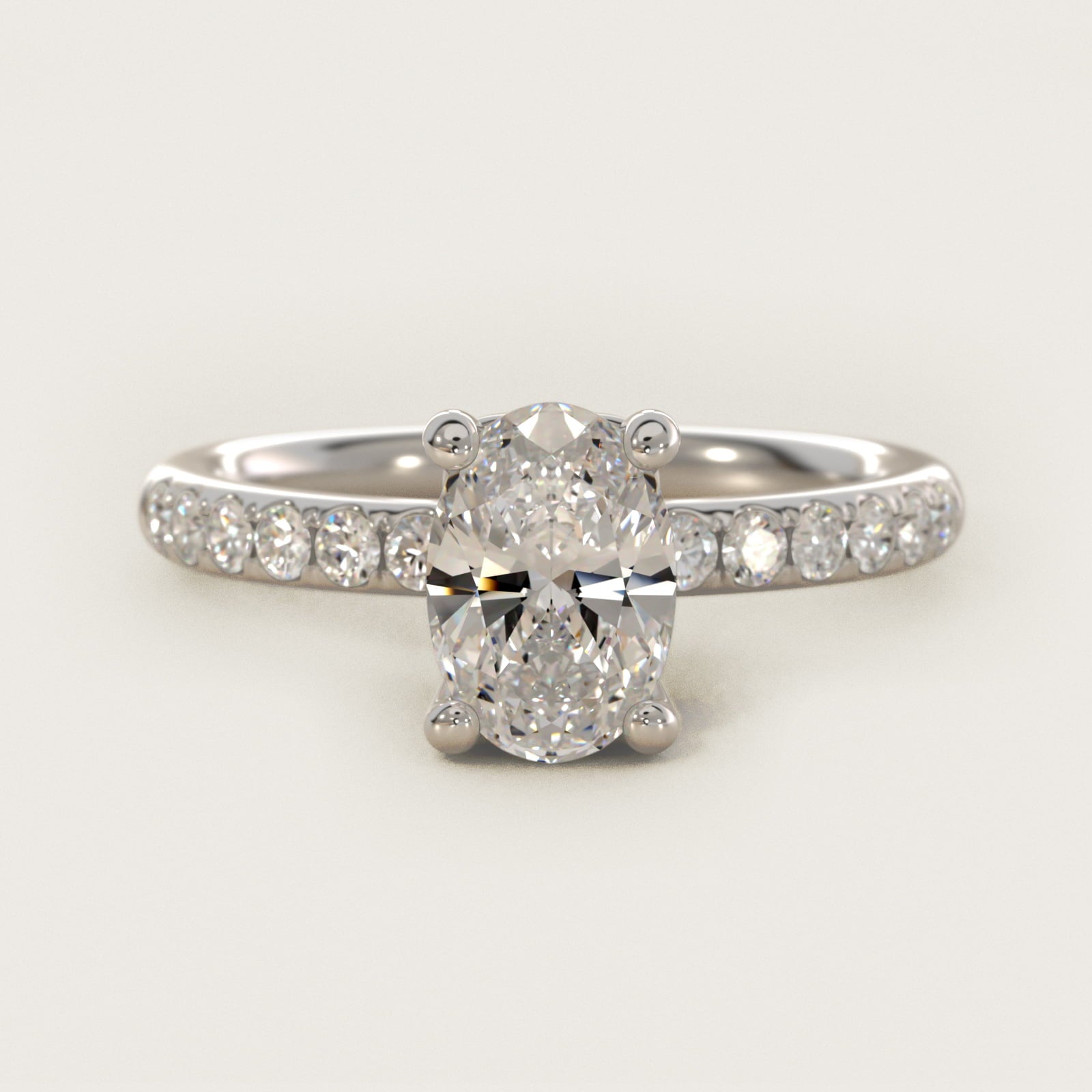 Mini MicropavŽ Diamond Engagement Ring in 14k White Gold - Oval Center