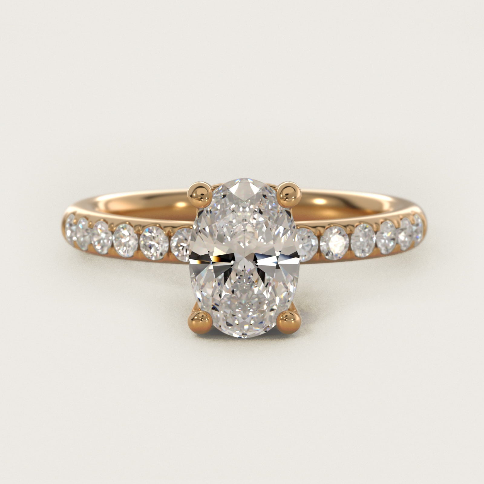 Mini MicropavŽ Diamond Engagement Ring in 14k Yellow Gold - Oval Center