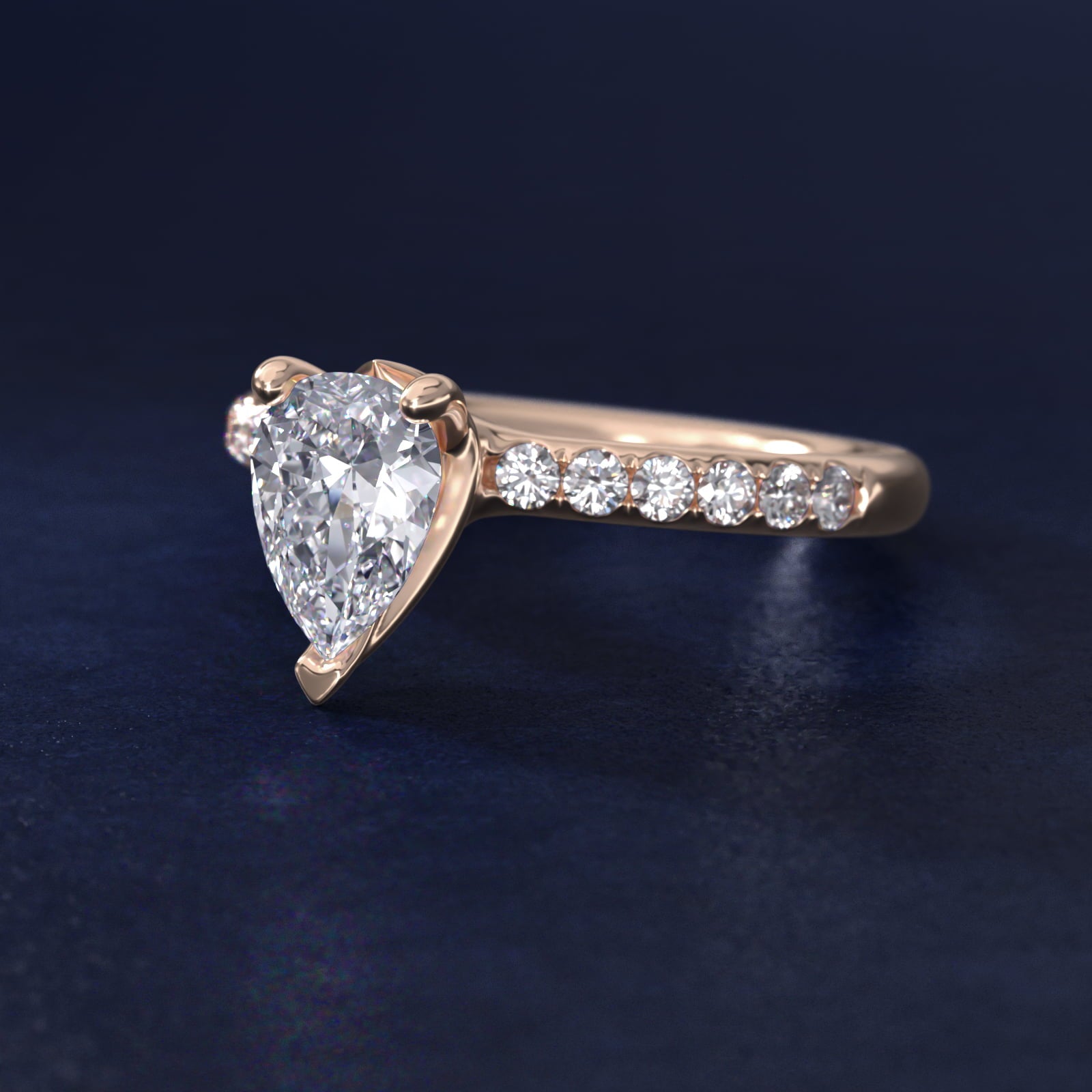 Mini MicropavŽ Diamond Engagement Ring in 14k Rose Gold - Pear Center