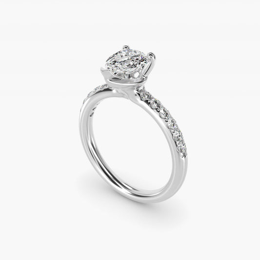 Mini MicropavŽ Diamond Engagement Ring in 14k White Gold - Pear Center