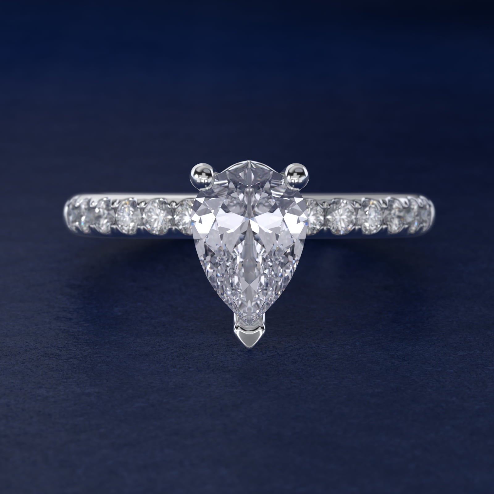 Mini MicropavŽ Diamond Engagement Ring in 14k White Gold - Pear Center