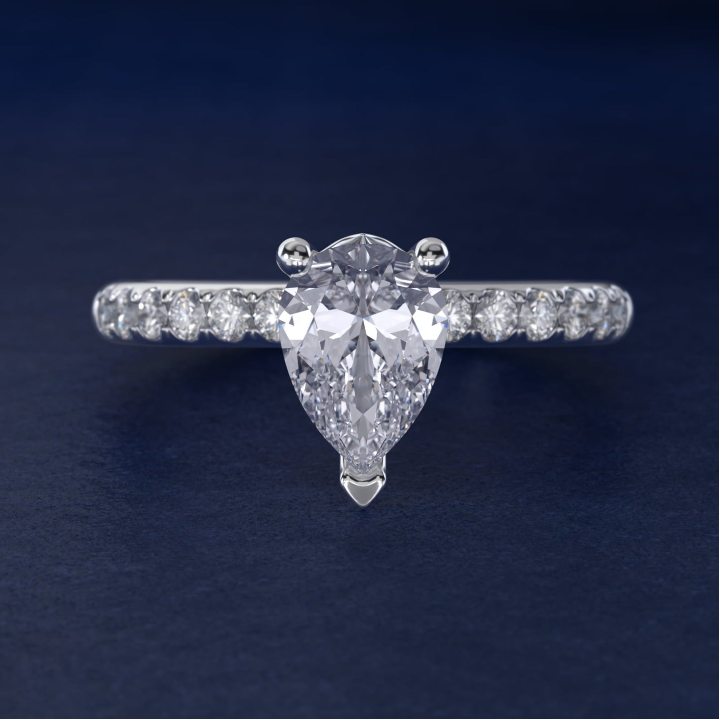 Mini Micropav? Diamond Engagement Ring in 18k White Gold - Pear Center