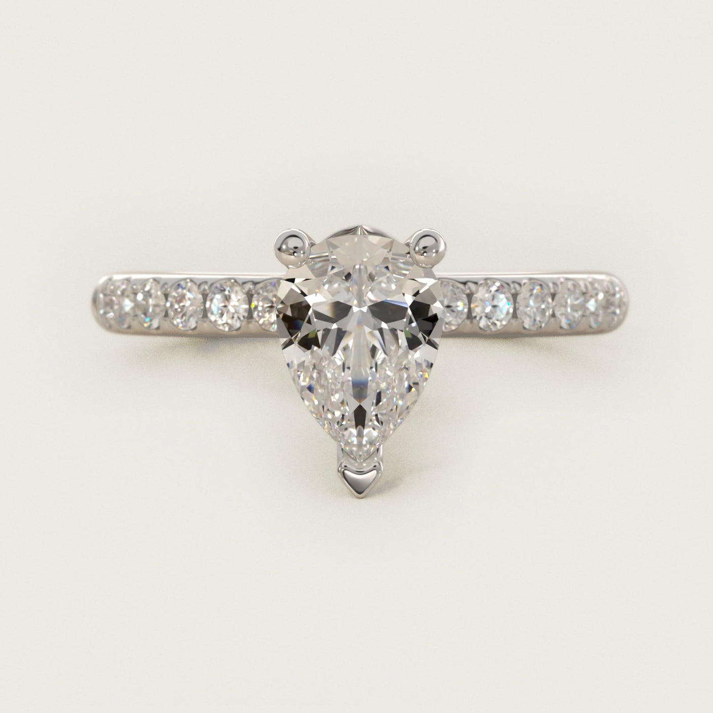 Mini MicropavŽ Diamond Engagement Ring in 14k White Gold - Pear Center