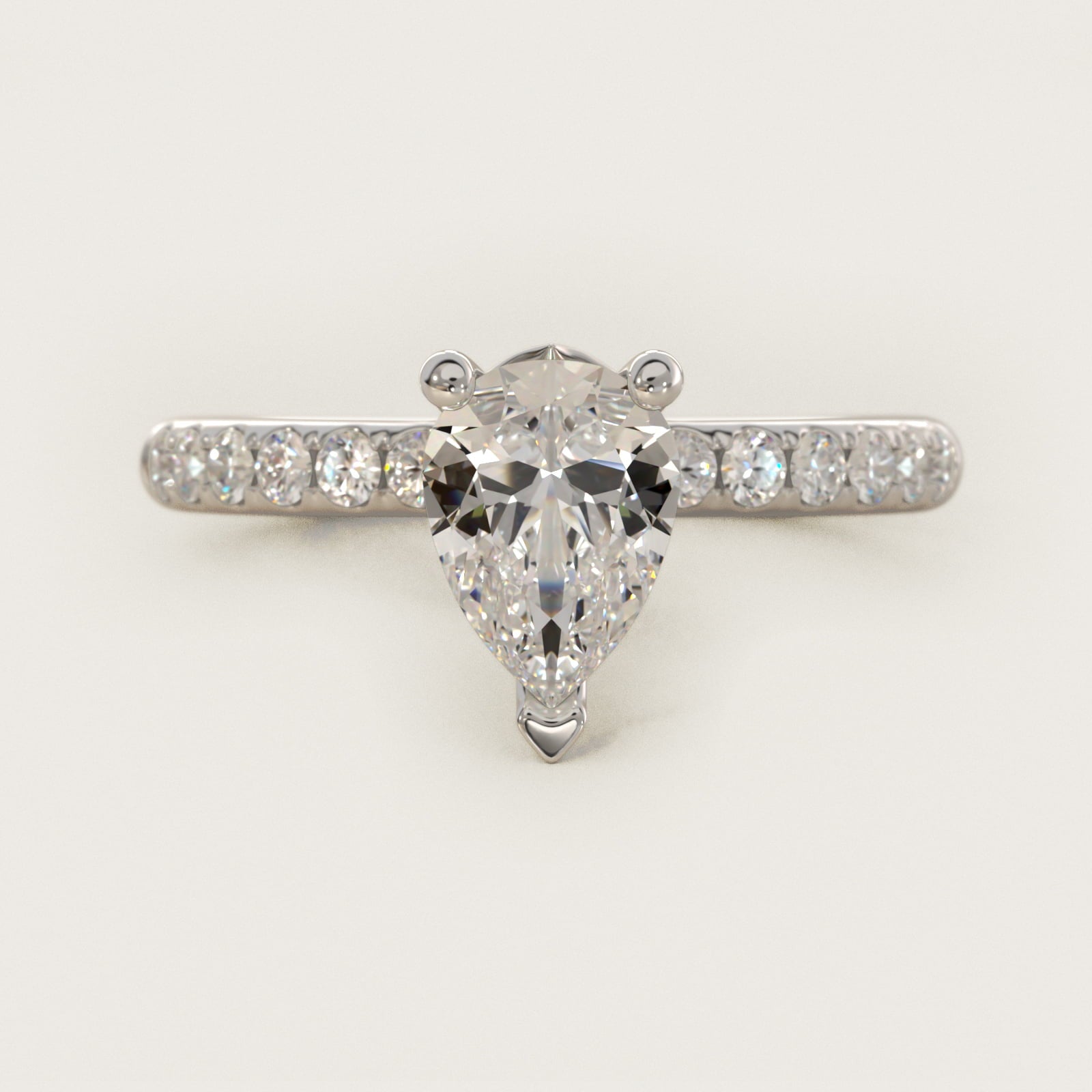 Mini MicropavŽ Diamond Engagement Ring in 14k White Gold - Pear Center