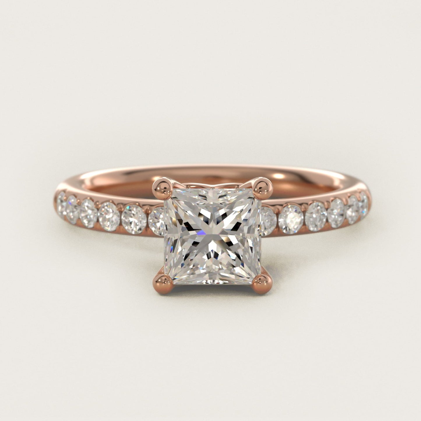 Mini Micropav? Diamond Engagement Ring in 18k Rose Gold - Princess Center