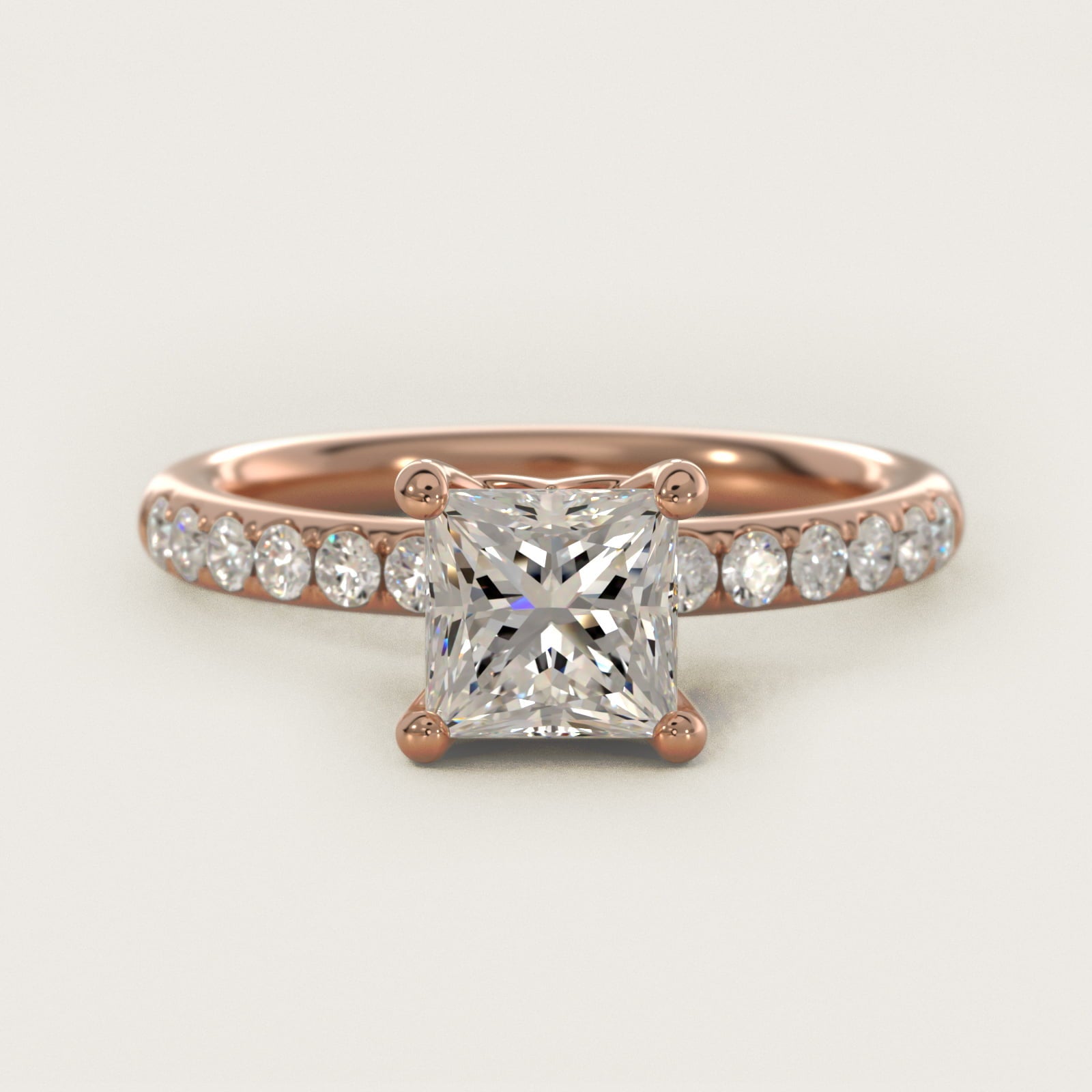 Mini Micropav? Diamond Engagement Ring in 18k Rose Gold - Princess Center