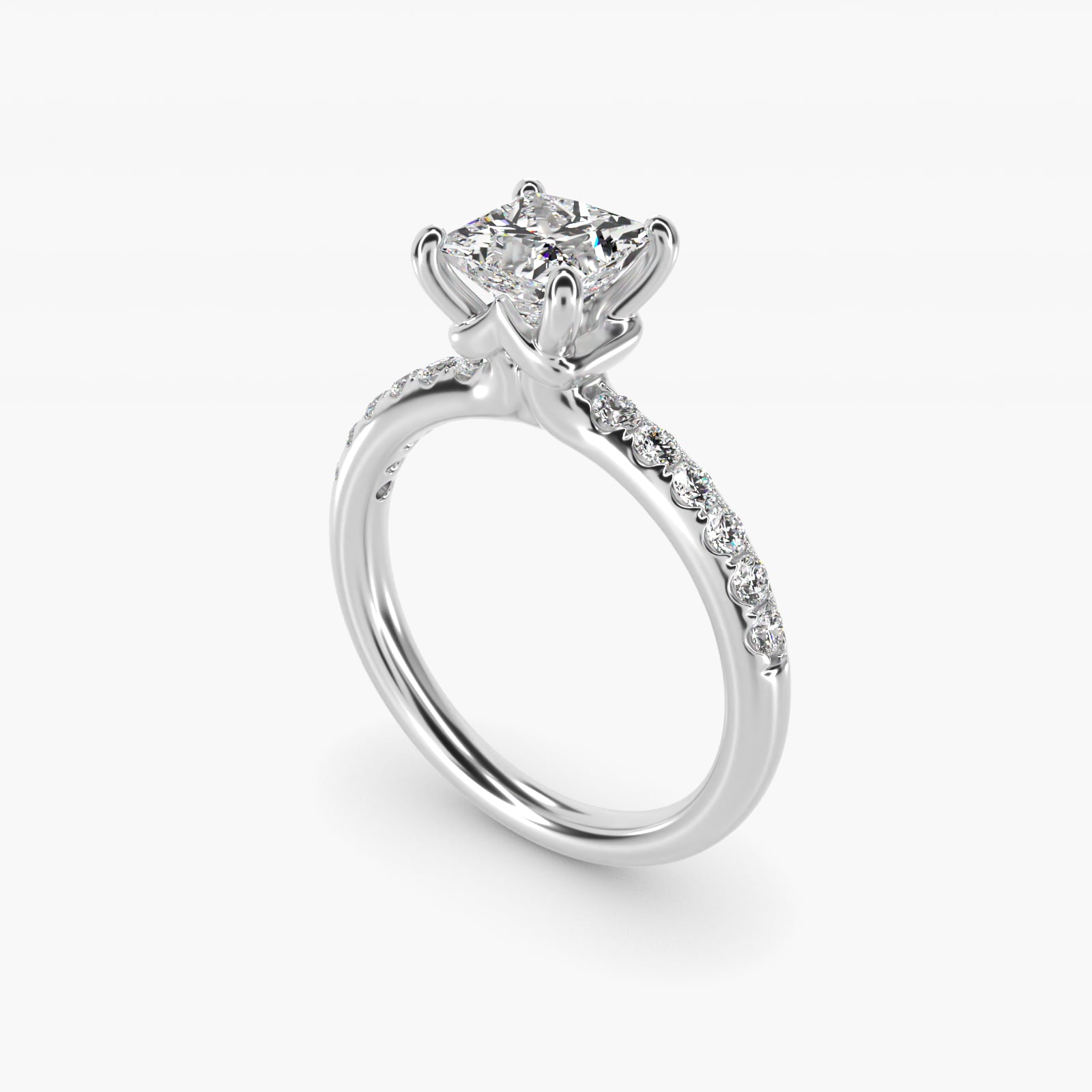 Mini MicropavŽ Diamond Engagement Ring in 14k White Gold - Princess Center