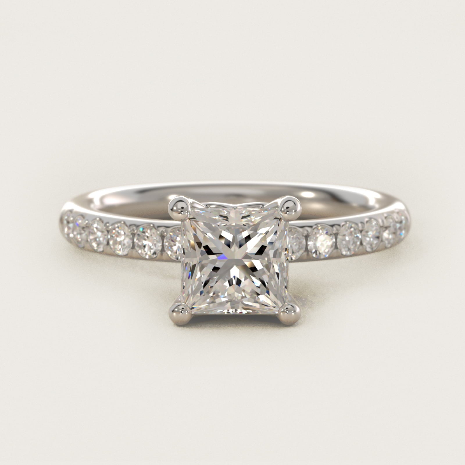 Mini MicropavŽ Diamond Engagement Ring in 14k White Gold - Princess Center