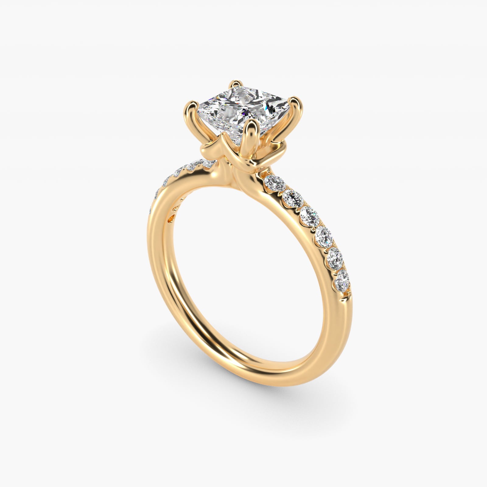 Mini MicropavŽ Diamond Engagement Ring in 14k Yellow Gold - Princess Center