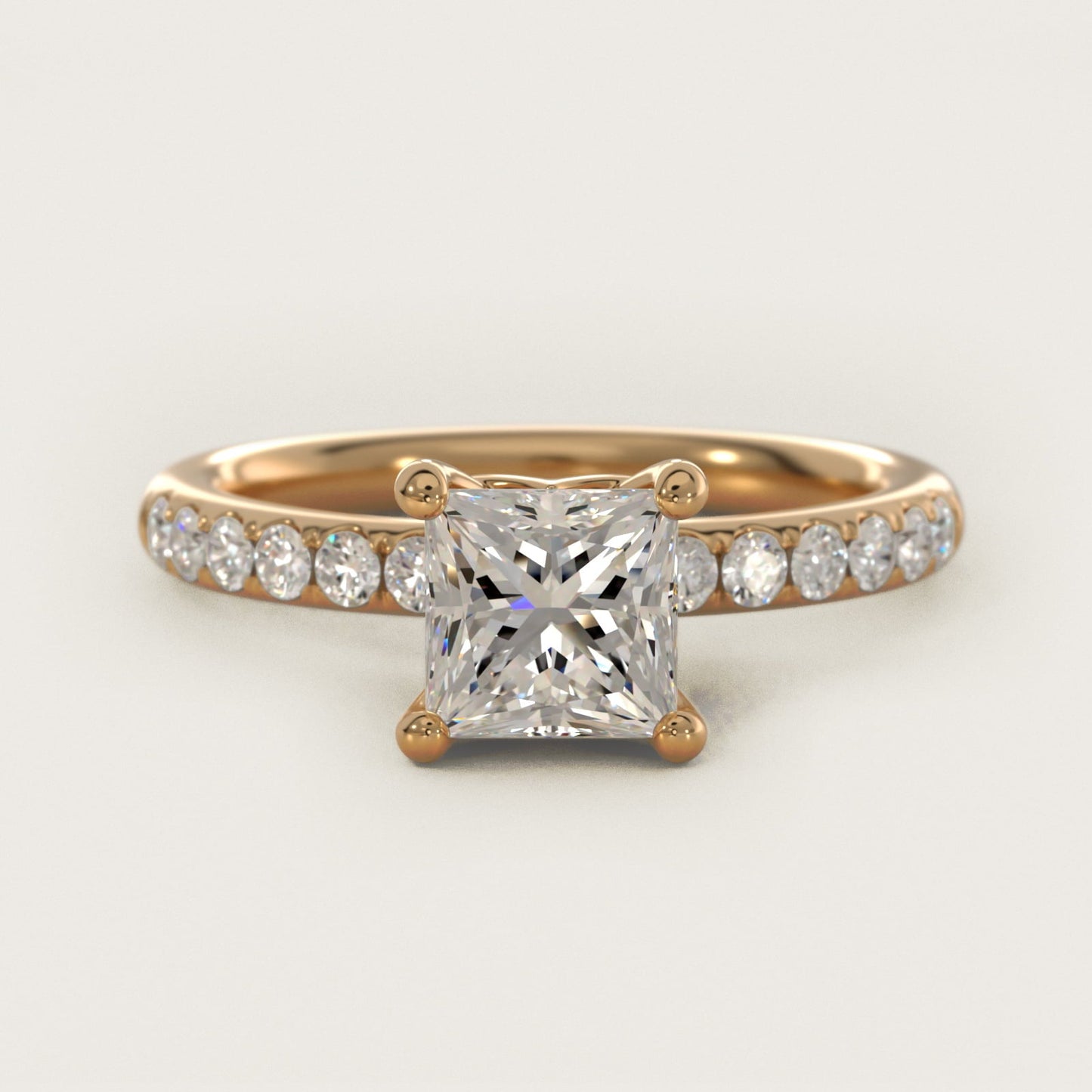 Mini Micropav? Diamond Engagement Ring in 18k Yellow Gold - Princess Center