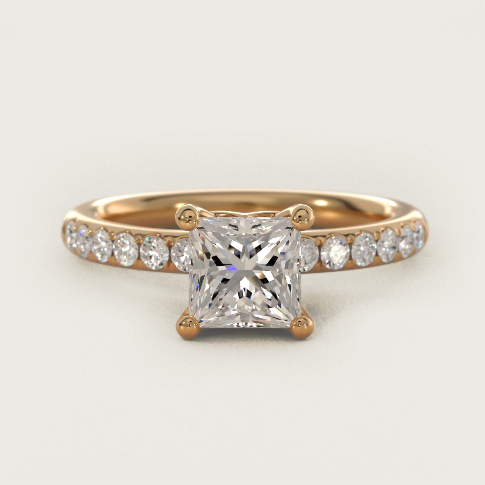 Mini Micropav? Diamond Engagement Ring in 18k Yellow Gold - Princess Center
