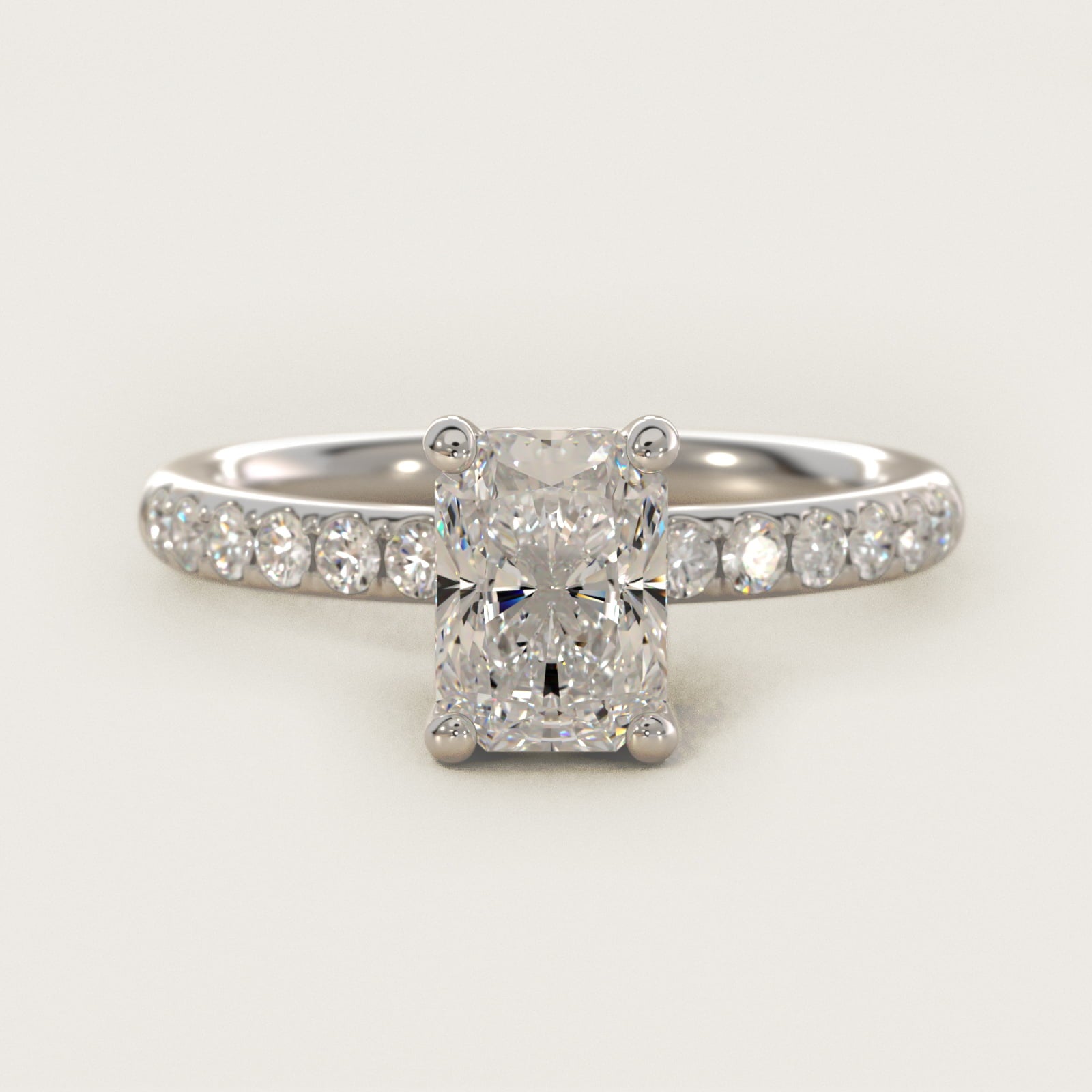 Mini MicropavŽ Diamond Engagement Ring in 14k White Gold - Radiant Center