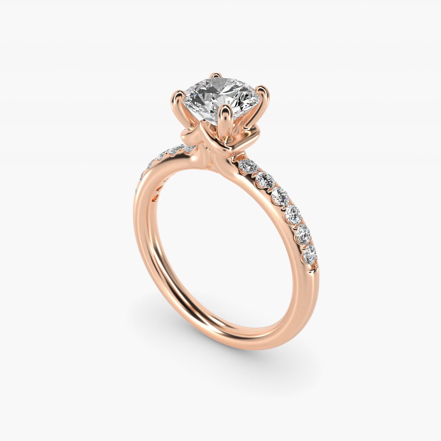 Mini MicropavŽ Diamond Engagement Ring in 14k Rose Gold - Round Center