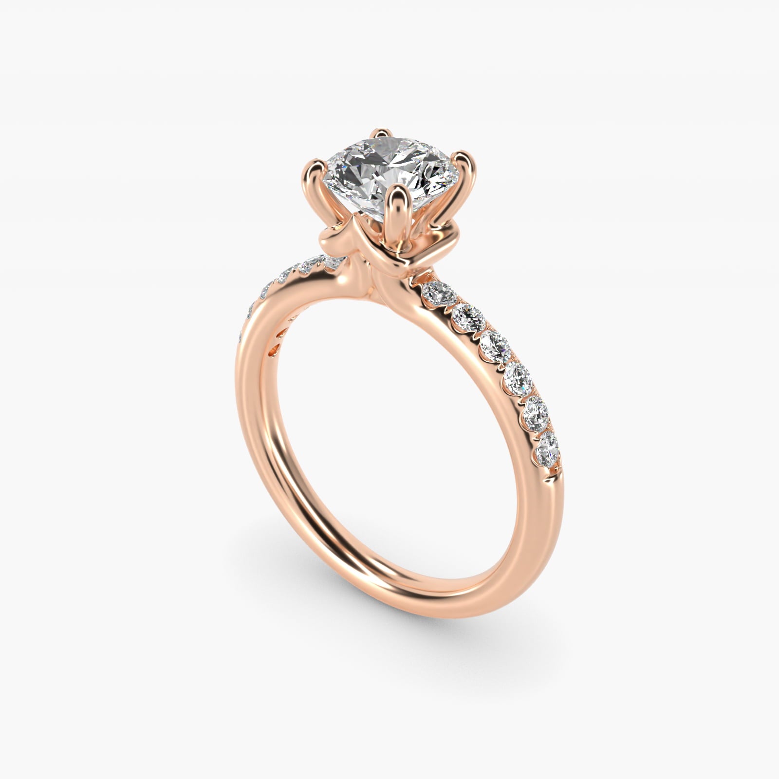 Mini MicropavŽ Diamond Engagement Ring in 14k Rose Gold - Round Center