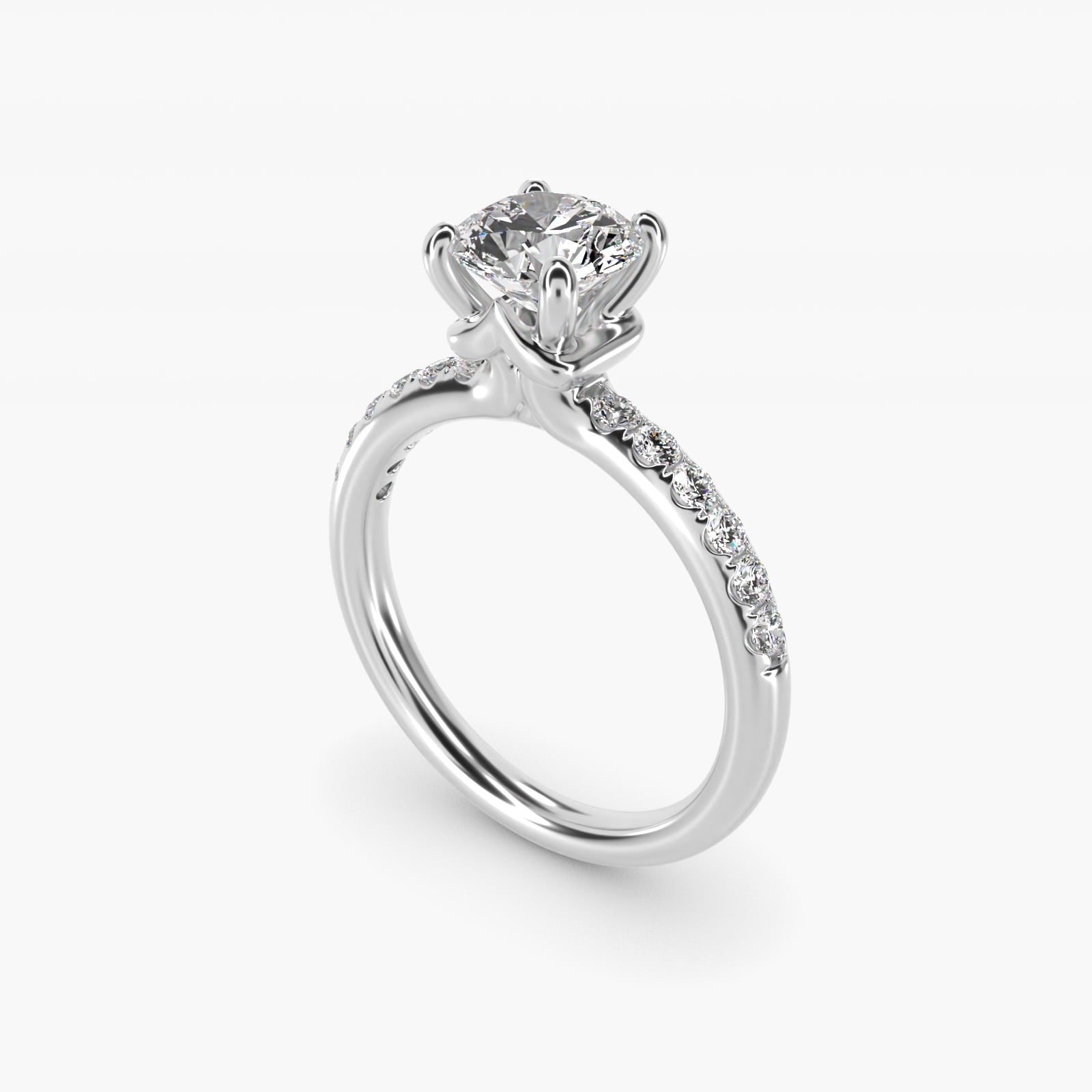 Mini MicropavŽ Diamond Engagement Ring in 14k White Gold - Round Center