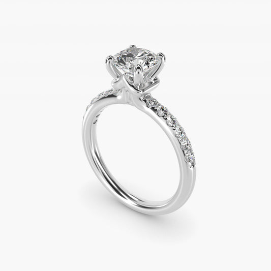 Mini MicropavŽ Diamond Engagement Ring in 14k White Gold - Round Center