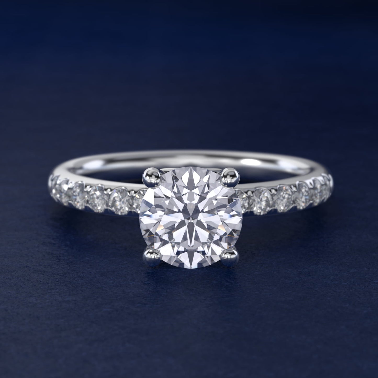 Mini MicropavŽ Diamond Engagement Ring in 14k White Gold - Round Center