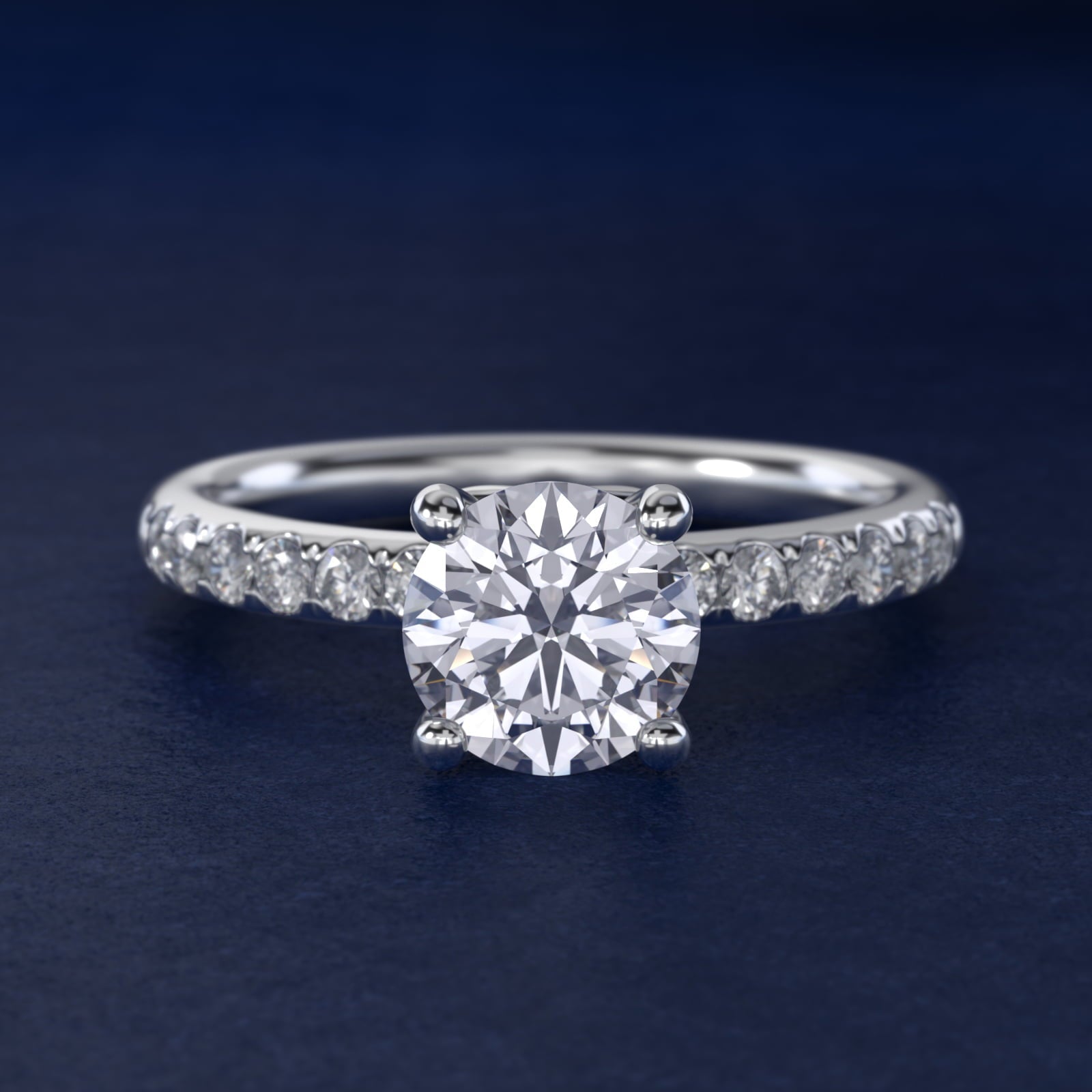 Mini Micropav? Diamond Engagement Ring in 18k White Gold - Round Center