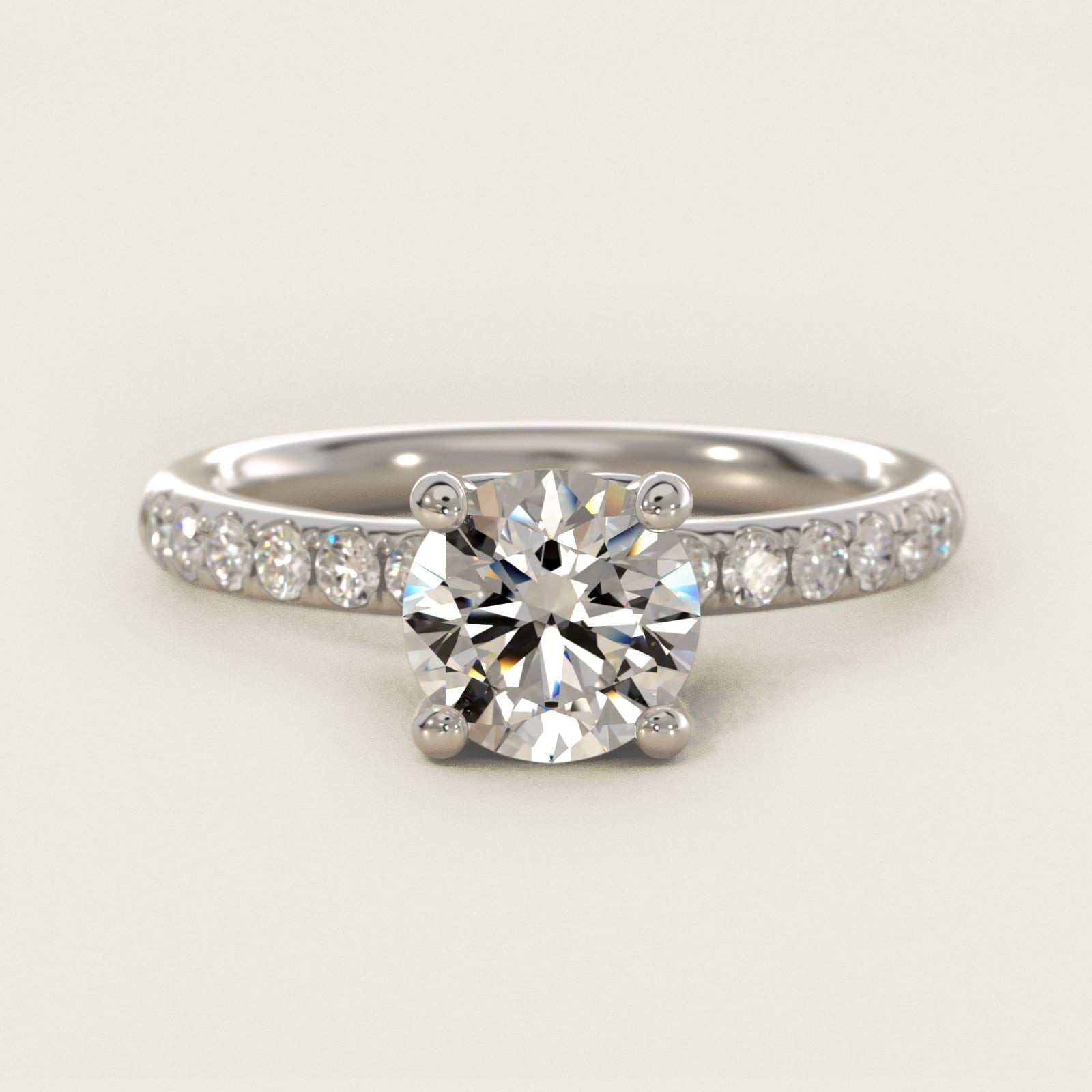 Mini Micropav? Diamond Engagement Ring in 18k White Gold - Round Center
