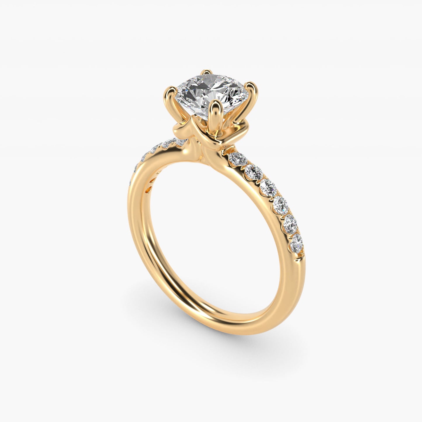 Mini MicropavŽ Diamond Engagement Ring in 14k Yellow Gold - Round Center