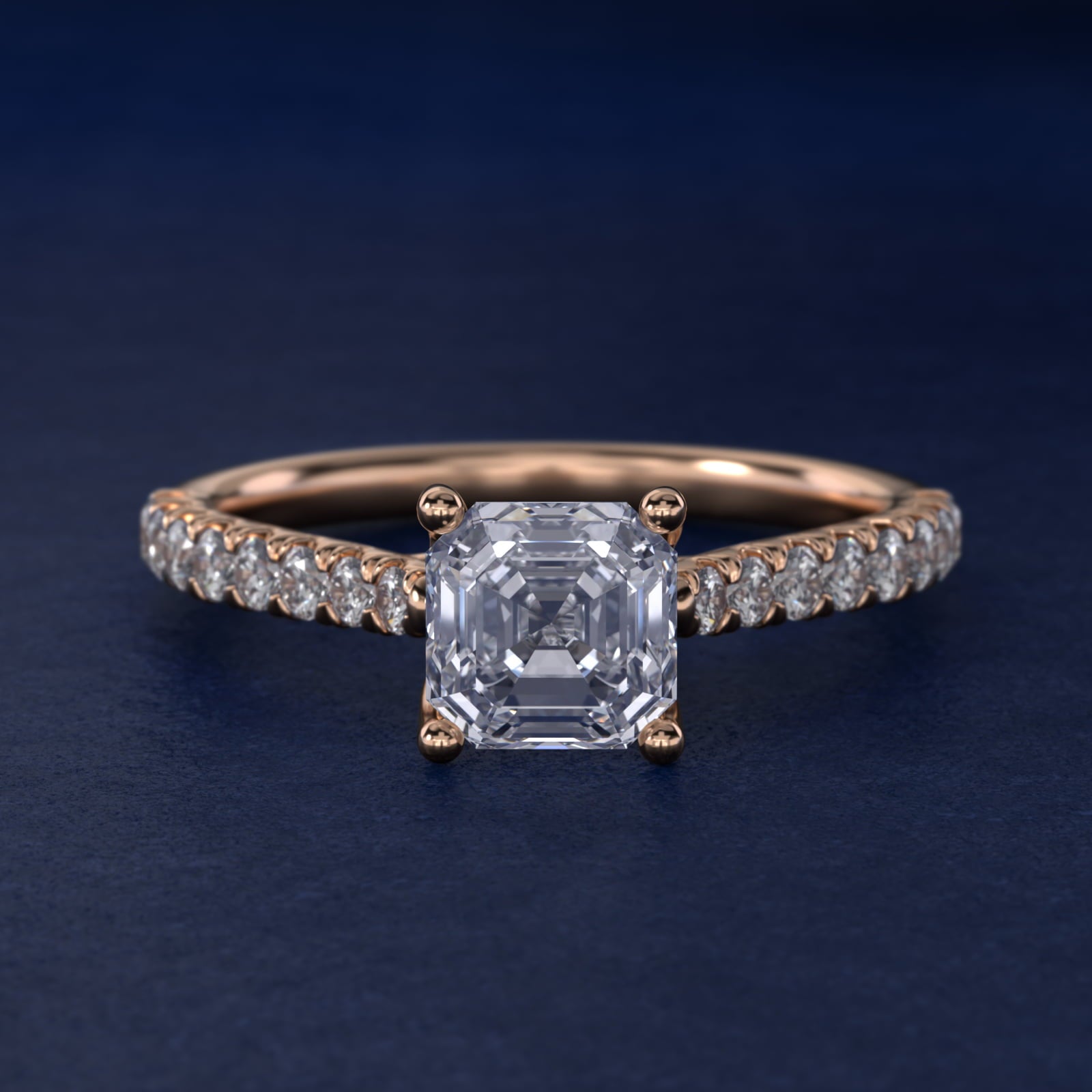 Modern Trellis Diamond Engagement Ring in 14K Rose Gold - Asscher Center