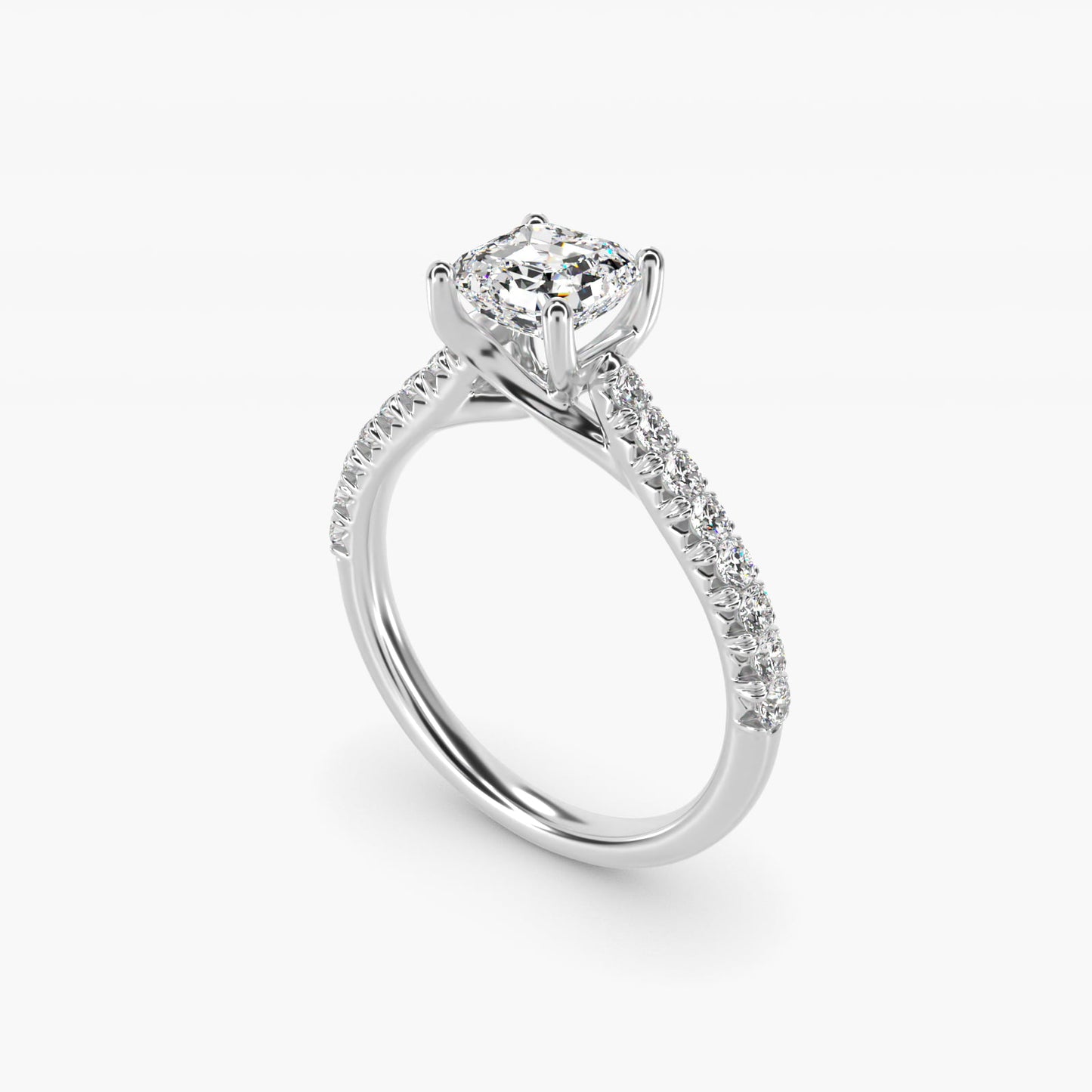 Modern Trellis Diamond Engagement Ring in 18k White Gold - Asscher Center