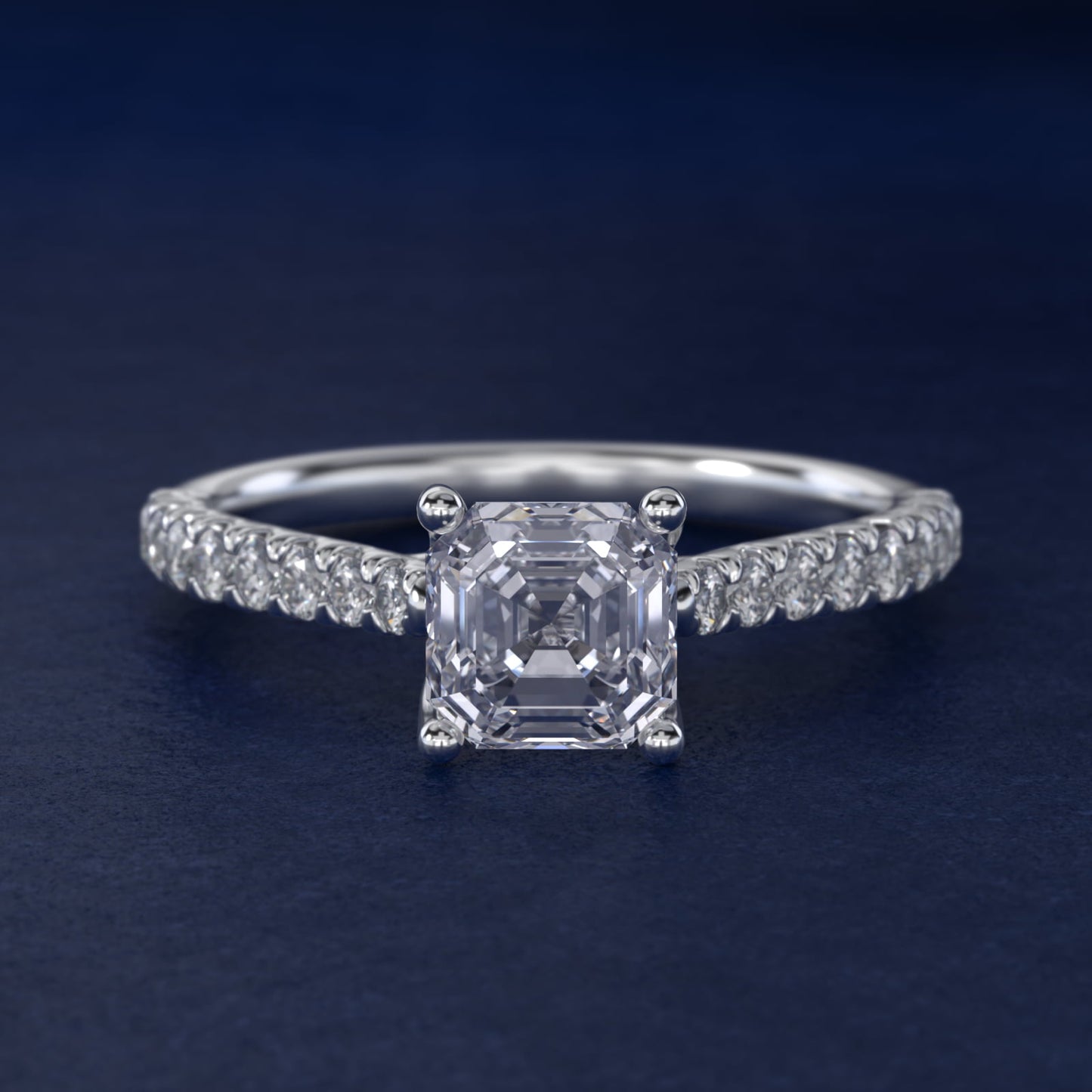 Modern Trellis Diamond Engagement Ring in 18k White Gold - Asscher Center