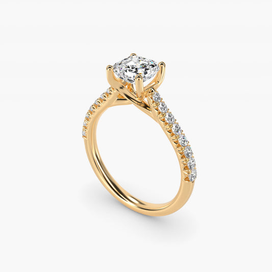 Modern Trellis Diamond Engagement Ring in 14k Yellow Gold - Asscher Center
