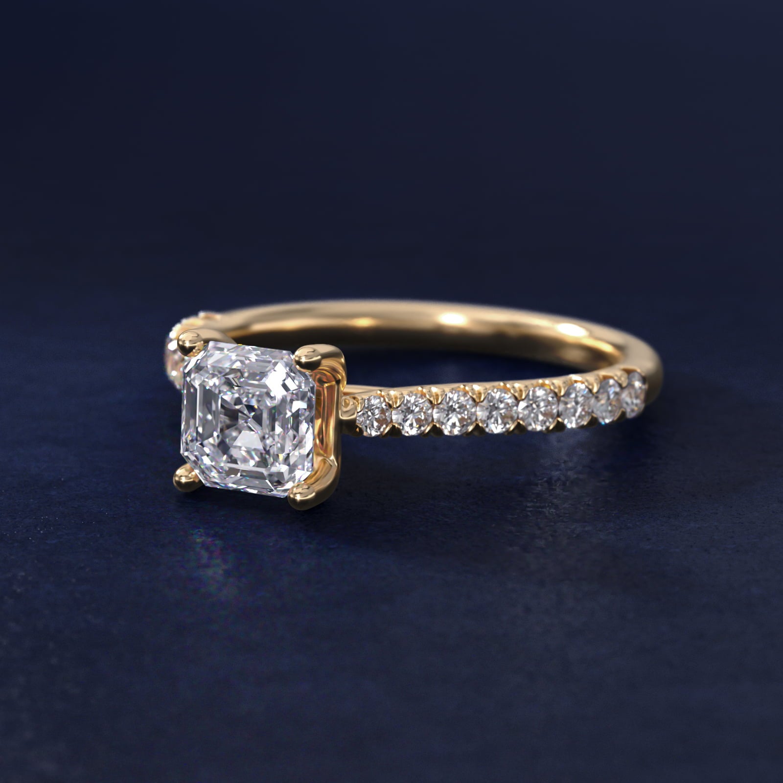 Modern Trellis Diamond Engagement Ring in 18k Yellow Gold - Asscher Center