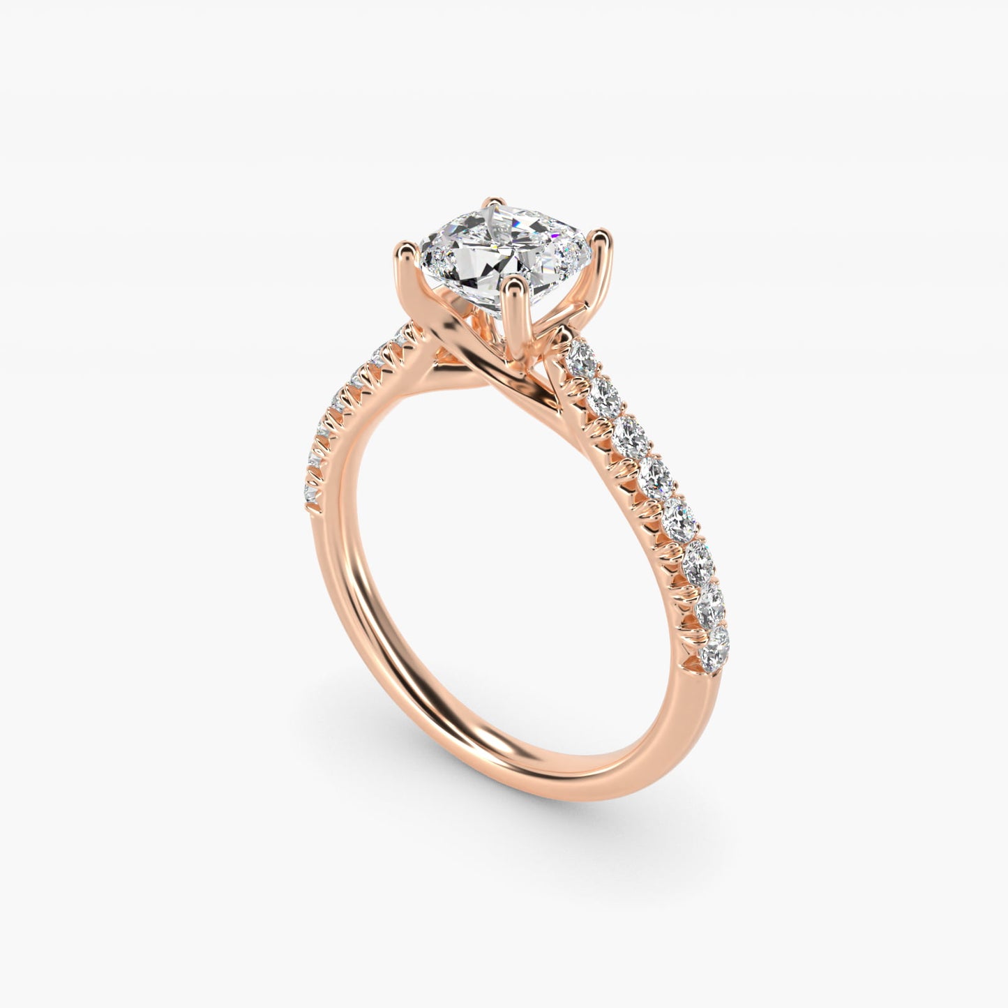 Modern Trellis Diamond Engagement Ring in 14K Rose Gold - Cushion Center