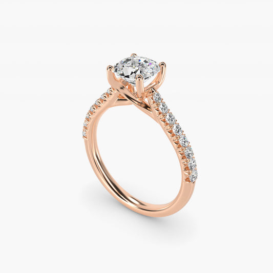 Modern Trellis Diamond Engagement Ring in 18k Rose Gold - Cushion Center