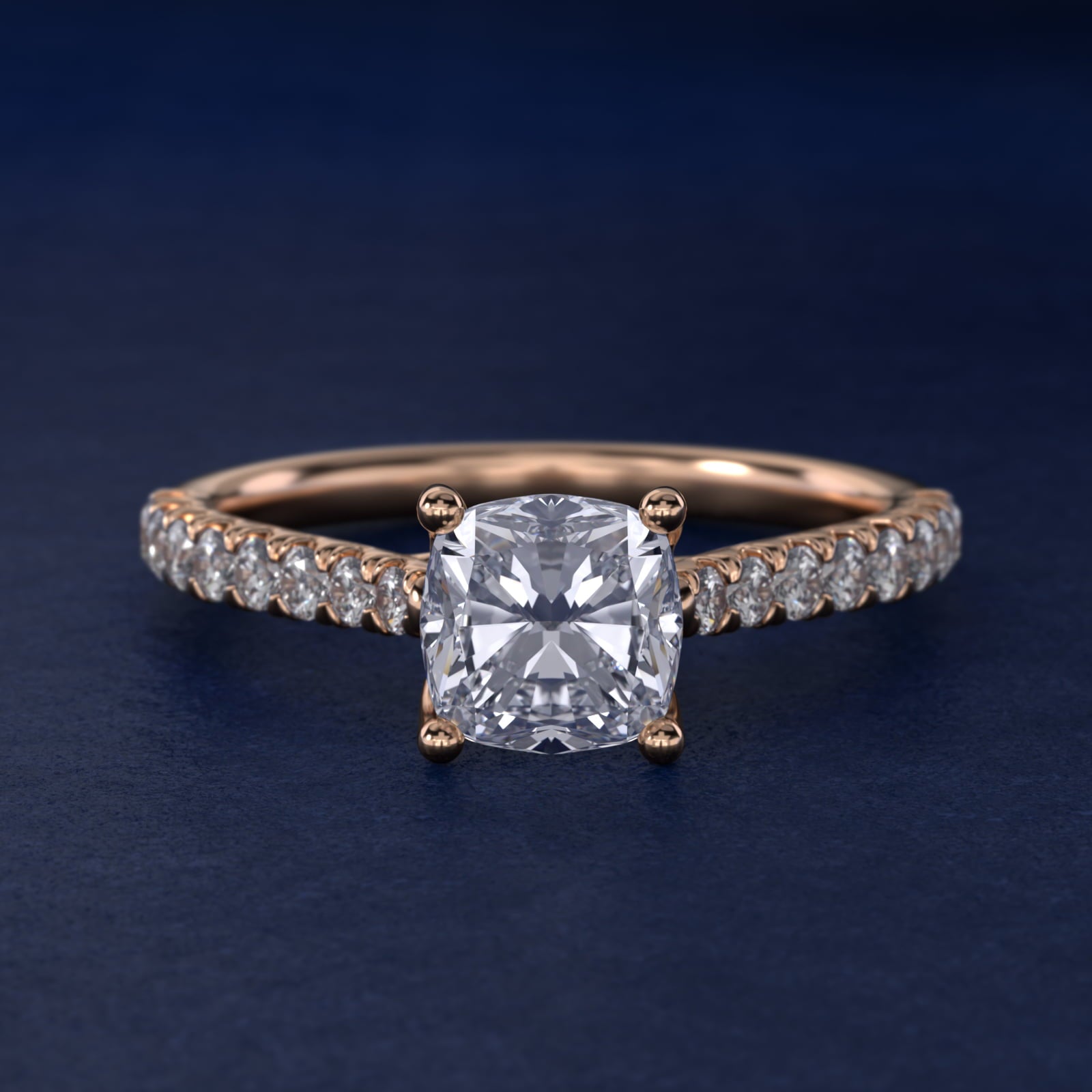 Modern Trellis Diamond Engagement Ring in 14K Rose Gold - Cushion Center