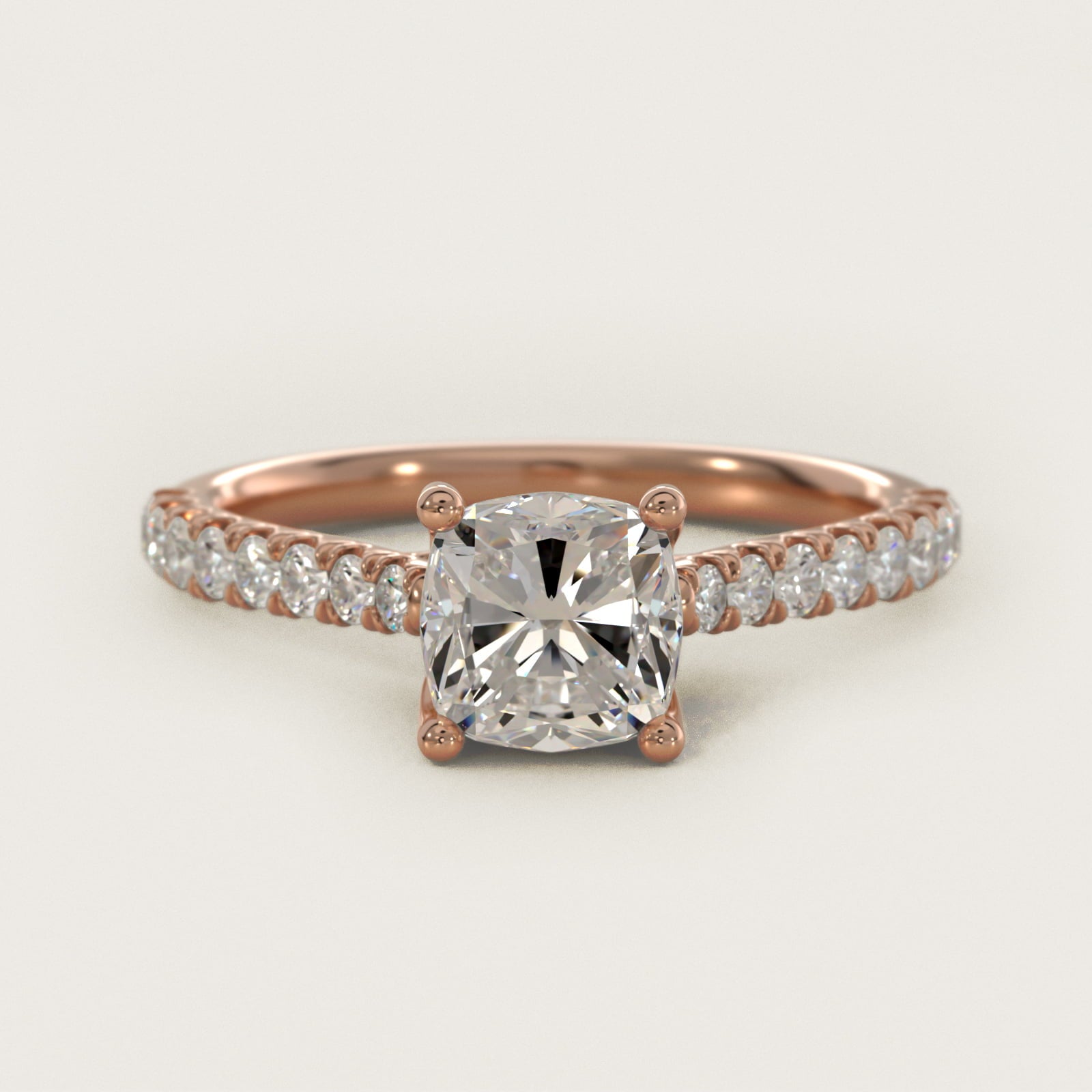 Modern Trellis Diamond Engagement Ring in 14K Rose Gold - Cushion Center