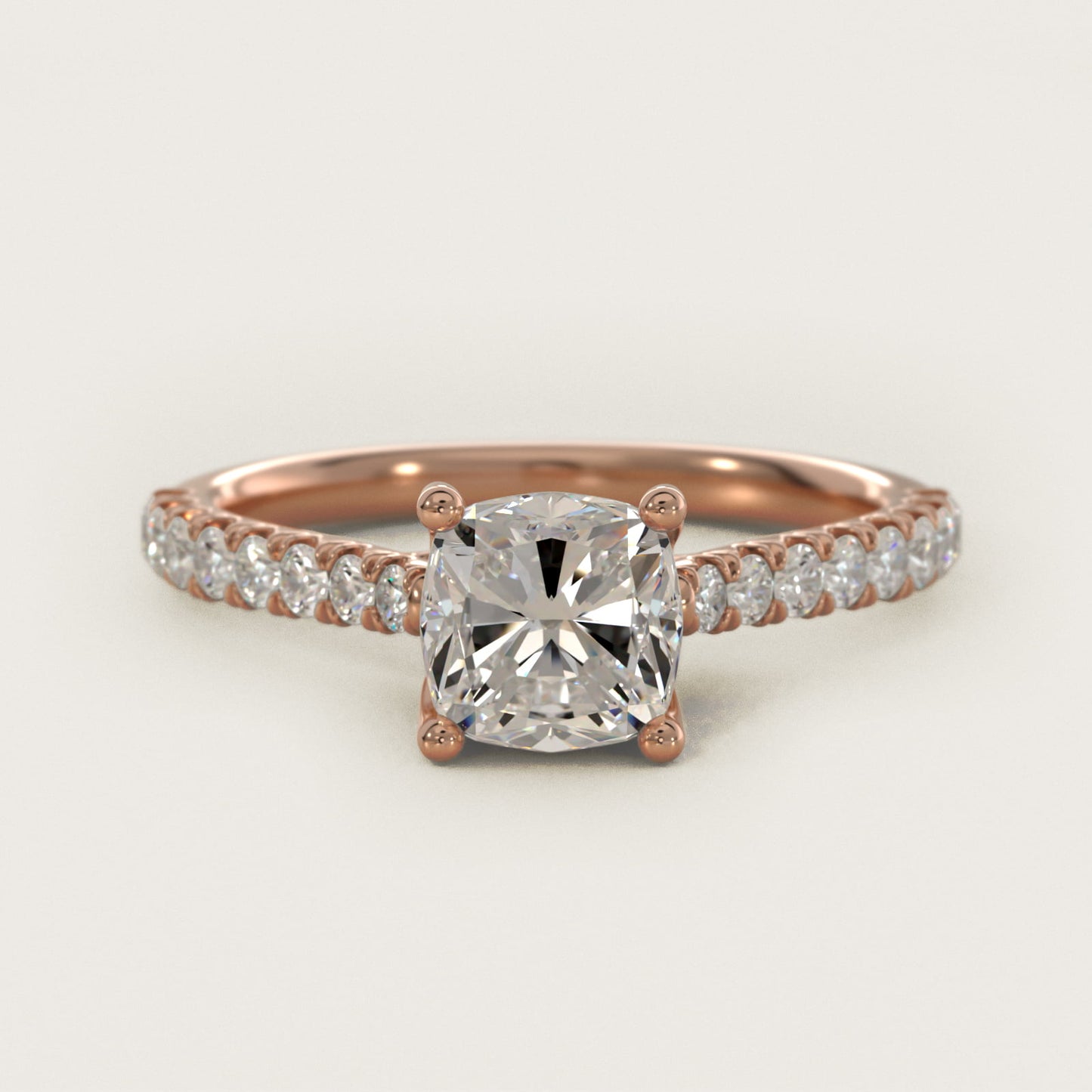 Modern Trellis Diamond Engagement Ring in 18k Rose Gold - Cushion Center