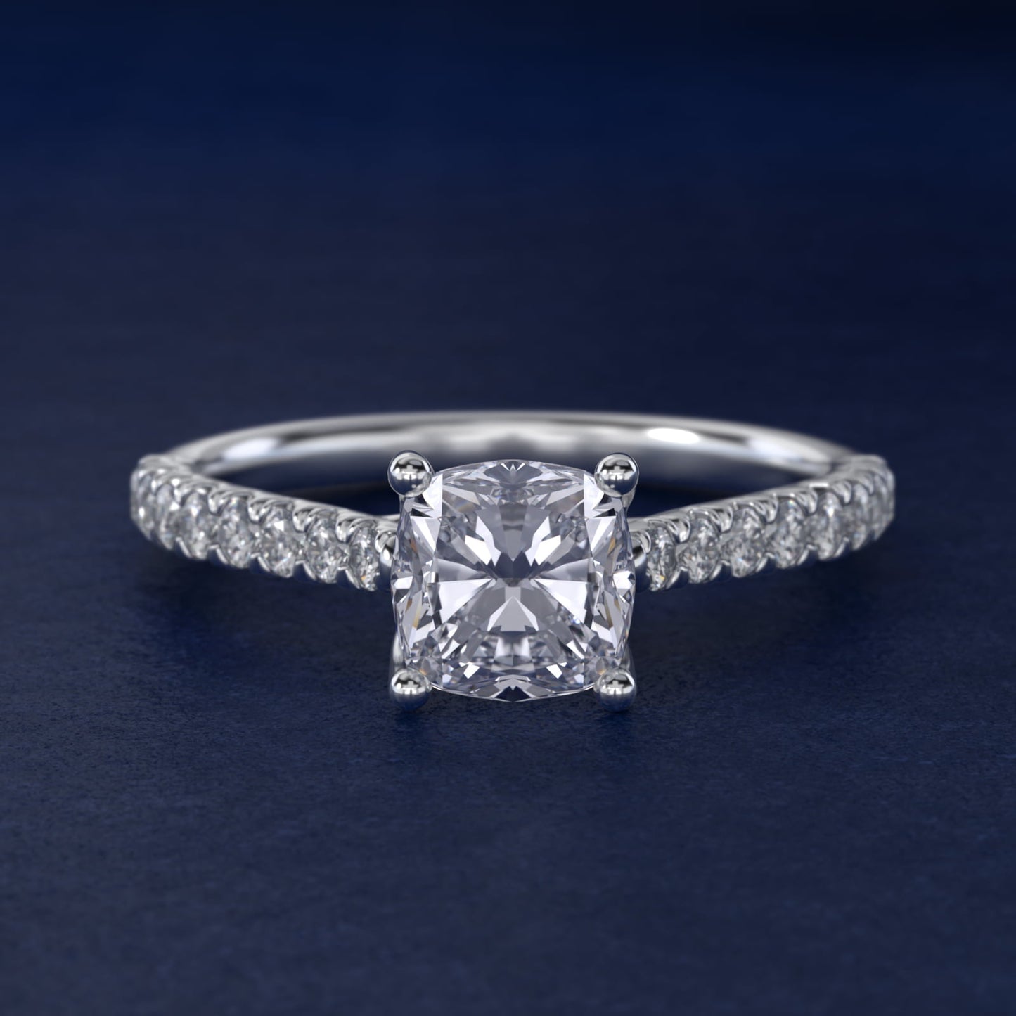 Modern Trellis Diamond Engagement Ring in 18k White Gold - Cushion Center