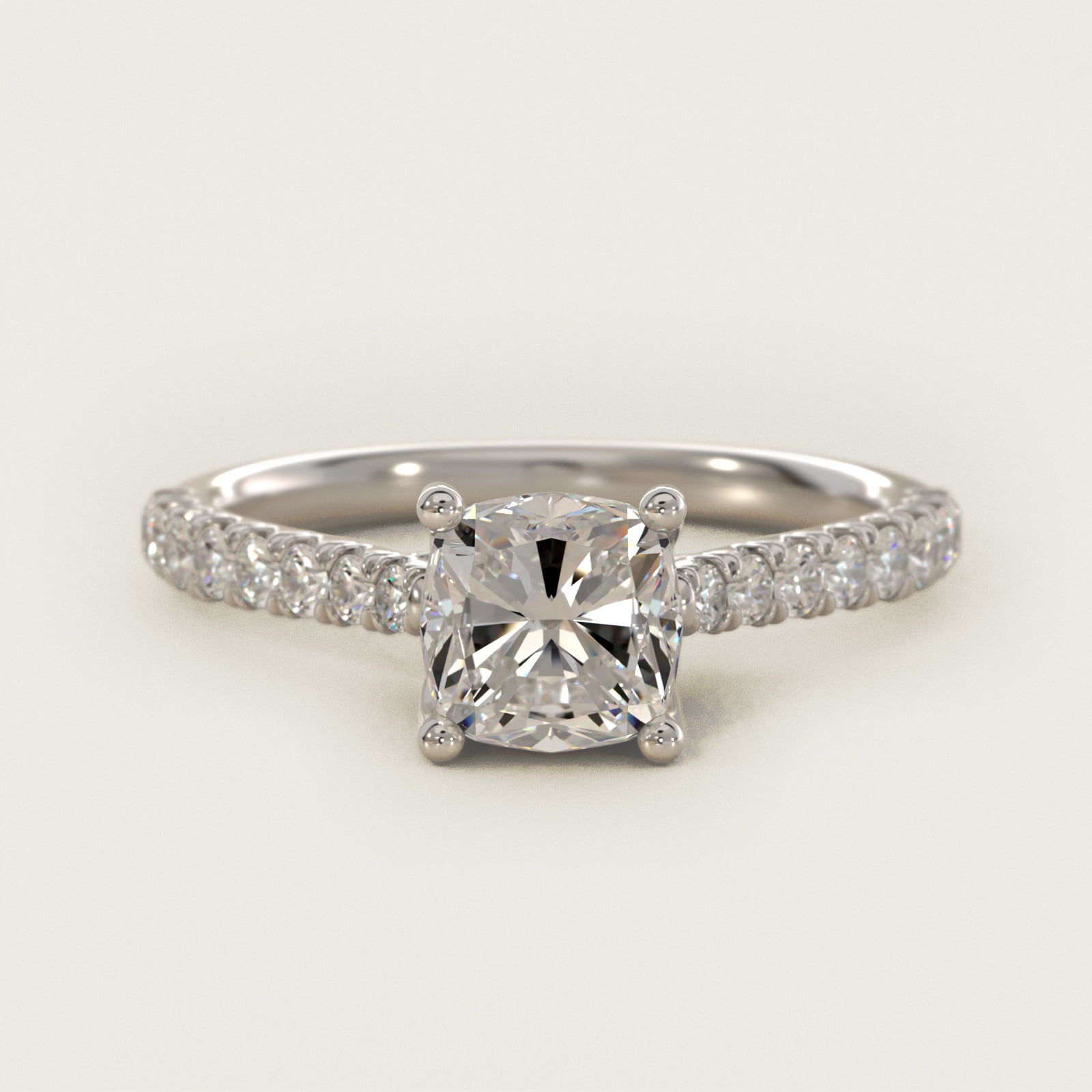 Modern Trellis Diamond Engagement Ring in 14k White Gold - Cushion Center