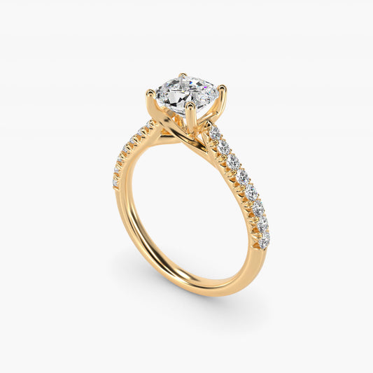 Modern Trellis Diamond Engagement Ring in 14k Yellow Gold - Cushion Center