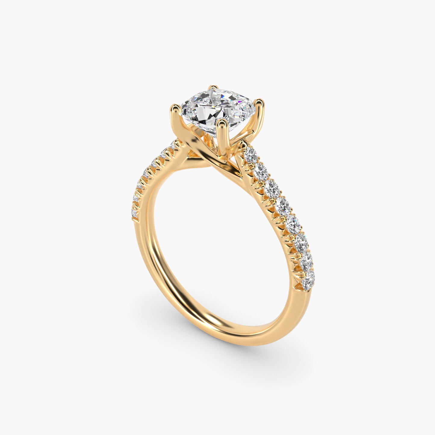 Modern Trellis Diamond Engagement Ring in 18k Yellow Gold - Cushion Center