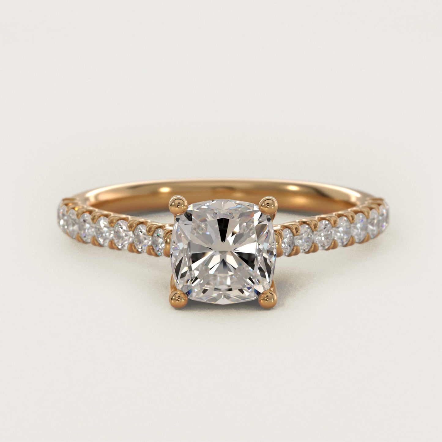 Modern Trellis Diamond Engagement Ring in 14k Yellow Gold - Cushion Center