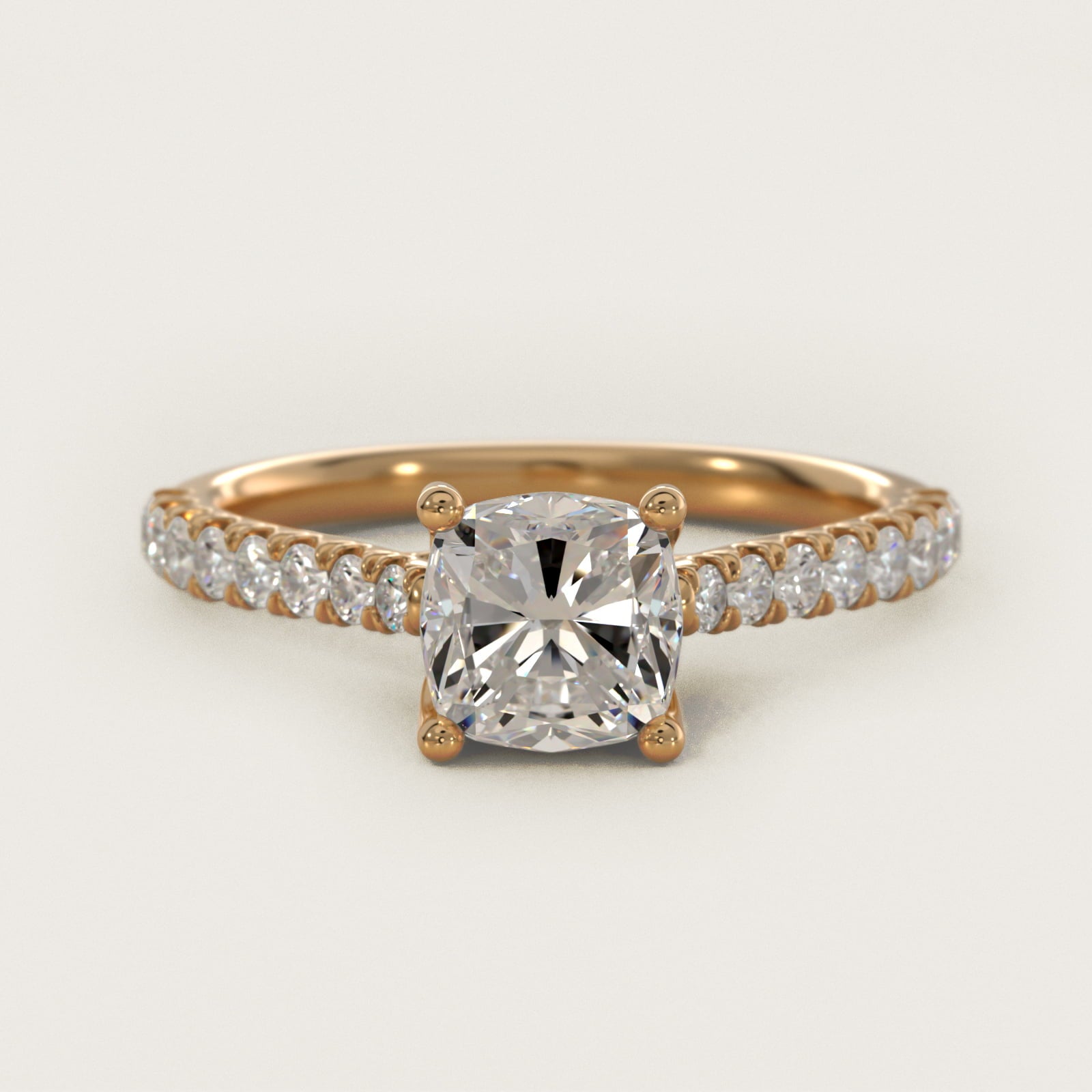 Modern Trellis Diamond Engagement Ring in 14k Yellow Gold - Cushion Center