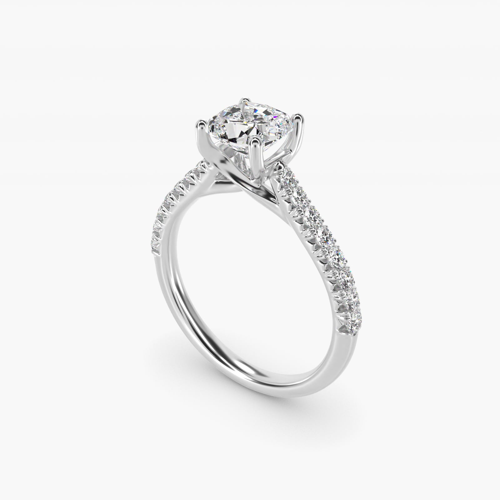 Modern Trellis Diamond Engagement Ring in Platinum - Cushion Center
