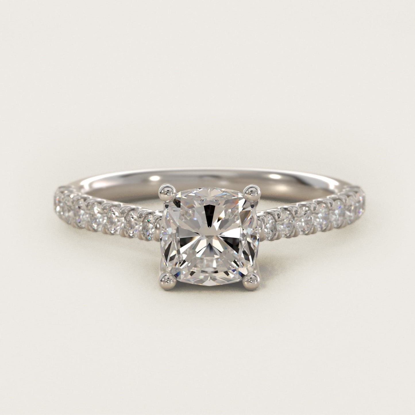Modern Trellis Diamond Engagement Ring in Platinum - Cushion Center