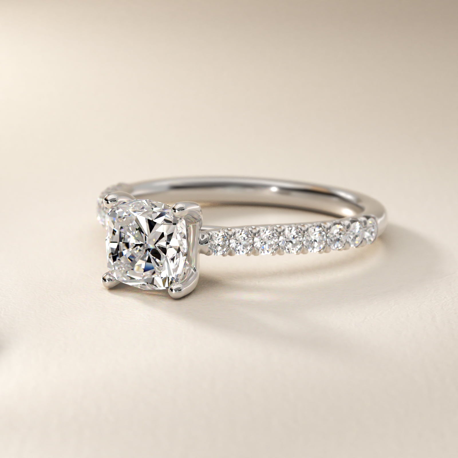 Modern Trellis Diamond Engagement Ring in Platinum - Cushion Center