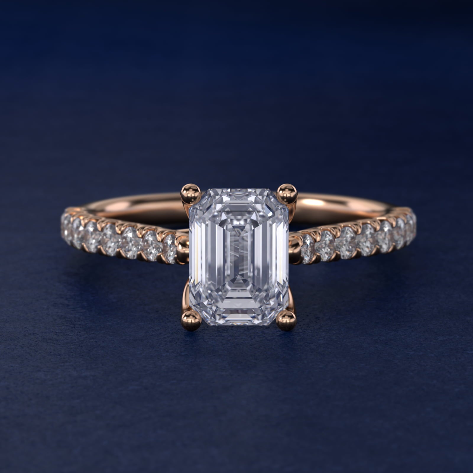 Modern Trellis Diamond Engagement Ring in 18k Rose Gold - Emerald Center